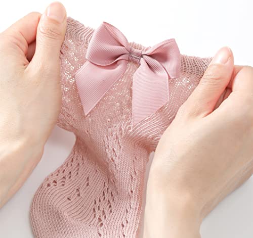 Toptim Kids Girls' Knee High Socks Children's Bows Long Stockings Dress Socks Breathable Mesh 1-6 Years2