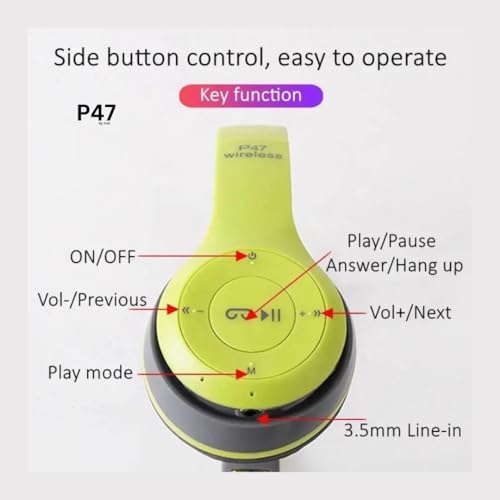 Image of icall P47 Wireless Gaming Bluetooth Headphones Over Ear Enjoy 6 Hrs Playback (Green)