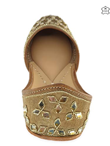 Image of Fulkari Women's Mirror Genuine Soft Leather Juttis | Bite and Pinch Free Jutis | Ladies Punjabi Jutti | Wedding Flat Stylish Mojari | Phulkari Ethnic Flats For Girls |