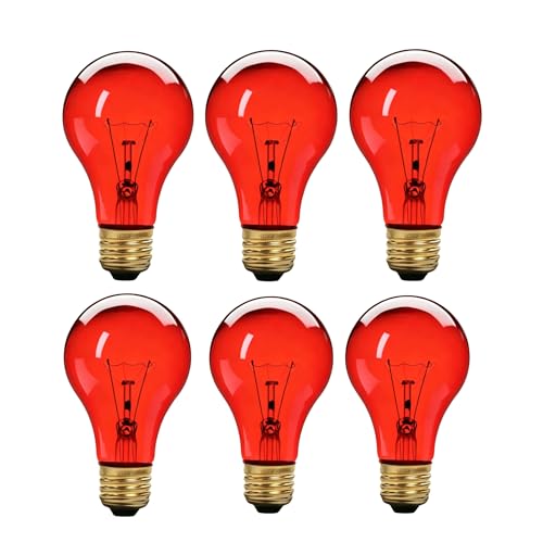 Red 75W Incandescent Light Bulbs E26 A19 Vintage Clear Glass (6 pack)