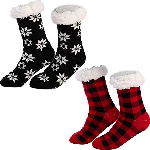 Joyin 2 Pack Women's Fleece Lining Fuzzy Soft Slipper Socks Soft Premium Fleece Crew Socks Red, Black For Winter Christmas, Holiday Or Birthday Gift #TOP7