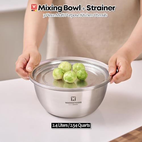 Set de 3 tazones de acero inoxidable con colador y bandeja miniatura 6