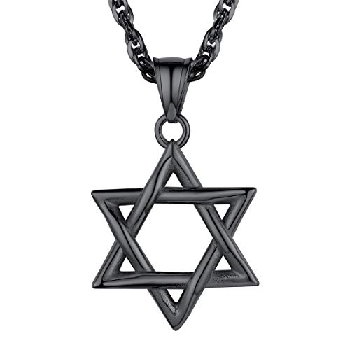 U7 Star of David Necklace for Men Women Gold/Stainless Steel Hexagon Pendant with Cross/Ruby Stone/Classic Jewish Isael Necklaces, Length 22" 24" 26"