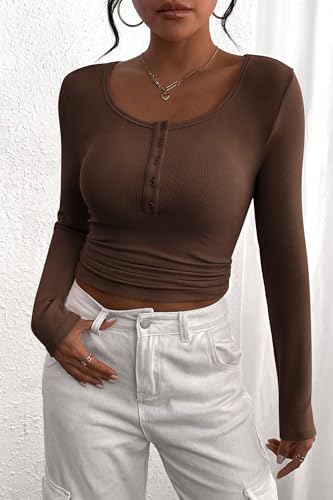Image of PRETTYGARDEN Women's Fall Long Sleeve Henley T Shirts