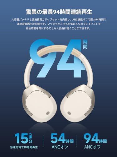 「VGP2024 SUMMER受賞」Edifier W830NB ワイヤレス ヘッドホン ノイズキャンセリング Bluetooth 5.4 ハイレゾ/LDAC対応 最大94時間再生 マルチポイント接続 高性能マイク搭載 空間オーディオ 外音取り込み 通話柔らかい 専用アプリ 折り畳み可能 軽量267g アイボリーホワイト