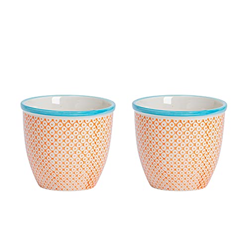 Nicola Spring Handgedruckte Pflanzentöpfe - 14cm - Orange - Pack Von 2