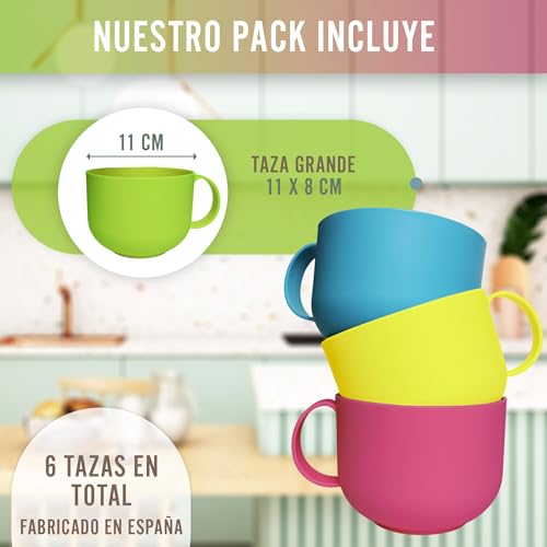 Miniatura 2 de Mypicompany. Set De 6 Tazas Desayuno Grandes De Plástico -Libre De Bpa-. Tazas Grandes Desayuno Xxl De 600ml En Colores Vivos. 6, Vivos