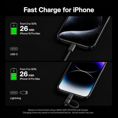 Image of AILKIN 60W 2-in-1 USB C to Lightning & Type C Charging Cable, MFi Certified Fast PD Charger Cord for iPhone 16 /16e /16 Plus /16 Pro Max, 15 /14 /13 /12 /11 Series, iPad, AirPods, USB-C Devices