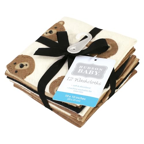 Image of Hudson Baby Unisex Baby Flannel Cotton Poly Washcloths, Brown Bear 12 Pack, One Size