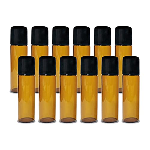 OLEUM VITAE Aplicador de Aceites Esenciales. Kit 12 pzas Roll On 10ml con Canica Metálica. Vidrio Ámbar.