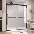 GETPRO Shower Door 56-60 in. W x 72 in. H Semi-Frameless Double Sliding Shower Doors, Bypass Glass Door for Walk-in Shower with 5/16 inch Tempered Glass Matte Black