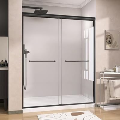 GETPRO Shower Door 56-60 in. W x 72 in. H Semi-Frameless Double Sliding Shower Doors, Bypass Glass Door for Walk-in Shower with 5/16 inch Tempered Glass Matte Black
