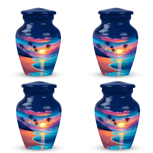 Image of Beach Urn - Cremation Urn for Mom & Dad - 3 Inch - Pack of 4 - Decorative Urns for Human Ash - Urns for Ashes for Men & Women - Memorial Keepsakes for Human