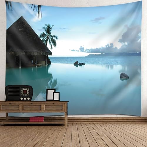 Tapisserie murale 200x200cm mer et tenture nature pour decoration murale de chambre