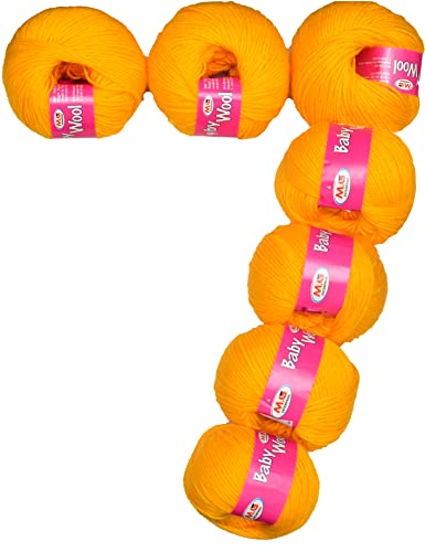 Image of M.G Enterprise Prime Baby Wool 100% Acrylic Yarn Yellow 7 Pc 4 ply Ball Hand Knitting Wool /Art Craft Soft Fingering Crochet Hook Yarn- Art-HF