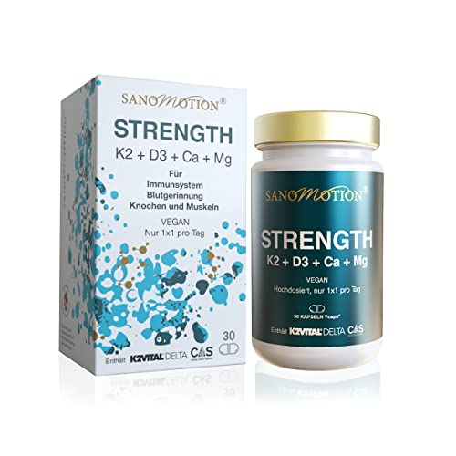 Sanomotion hochdosiertes pflanzliches Rotalgen-Calcium-Magnesium + D3 K2. 30 vegane Kapseln, 1x1 pro Tag. Flechten vegan Vitamin D3 800IE, K2 MK7 100µg, vollwertiger Mineral-Komplex 955mg