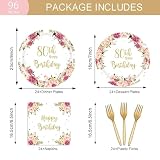 96PCs Happy 80th Birthday Party Supplies for Women 80th Birthday Floral Birthday Plates and Napkins Forks Blush Pink Bday Tableware Party Supplies Decorations