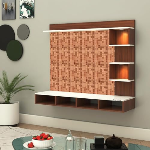Image of TV Cabinet for Bedroom 32 inch to 65 Inches Engineered Wood TV Entertainment Unit Back Side 3mm UPVC Self Adhsive Waterproof Sheet and Lights (Copper, 24-40 Inches, Without Fitting)
