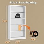 Metal Bookcase, 14" Deep Bookshelf, 66" Tall Bookcases with Adjustable Shelves, 5 Shelf Bookcase, Industrial Bookshelves and Bookcases for Living Room, Office, Library. White Book Shelf. - Image 3