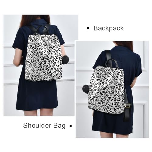 Sac à dos léopard pour femme en polyester noir et gris avec multi-poches - 7