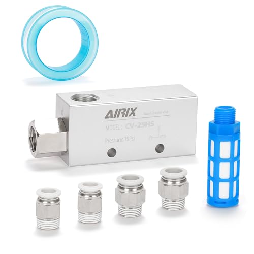 AIRIX CV-25HS Vacuum Generator, Compact Pneumatic Ejector with Bonus Silencer Filter & 3/8" G Fittings, High-Efficiency Vacuum for Pick-and-Place, Packaging, CNC & Automation