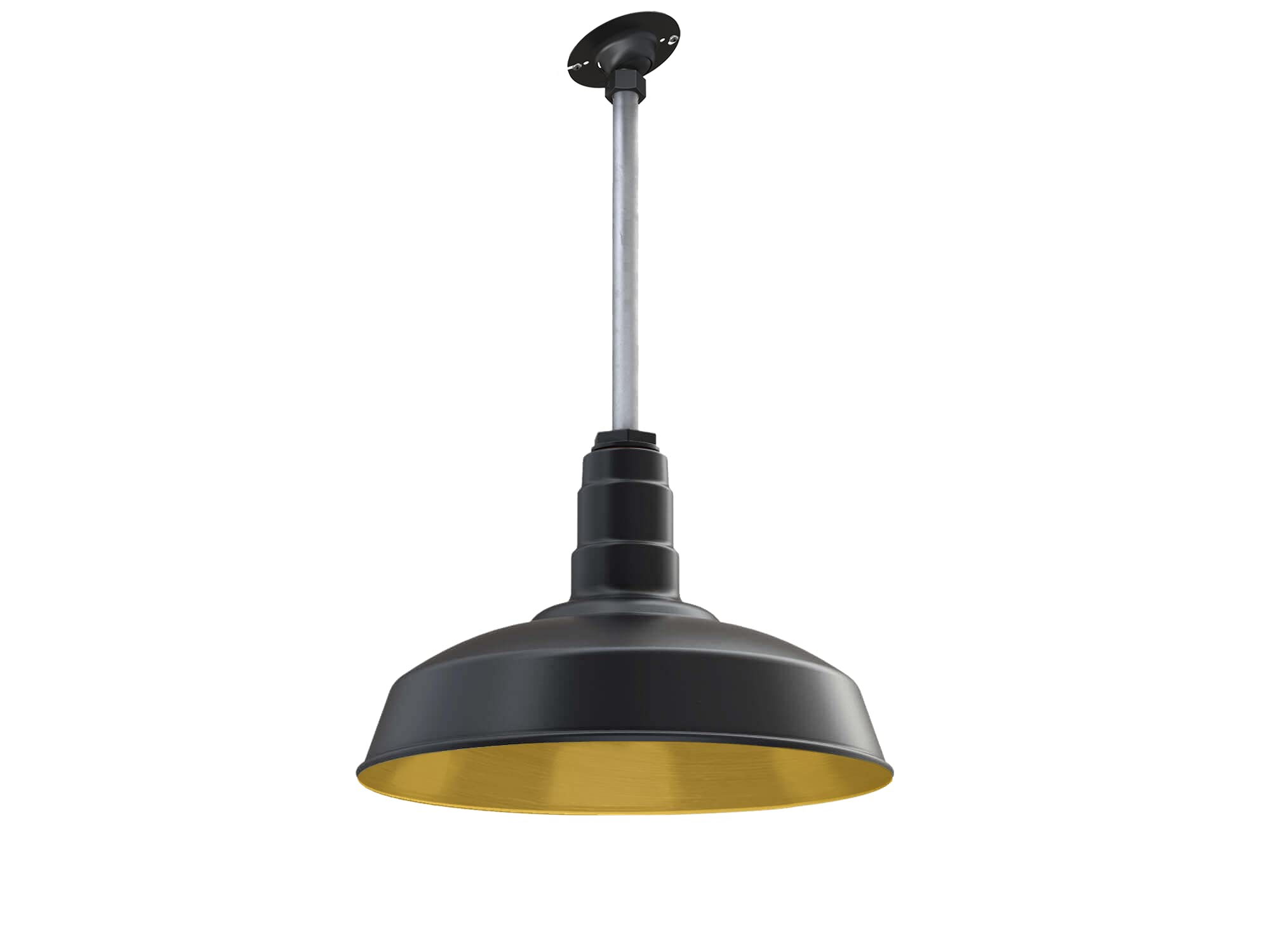 12" Sloped Stem Barn Light Pendant 16" Dome | Garage | Matte Black/Brass