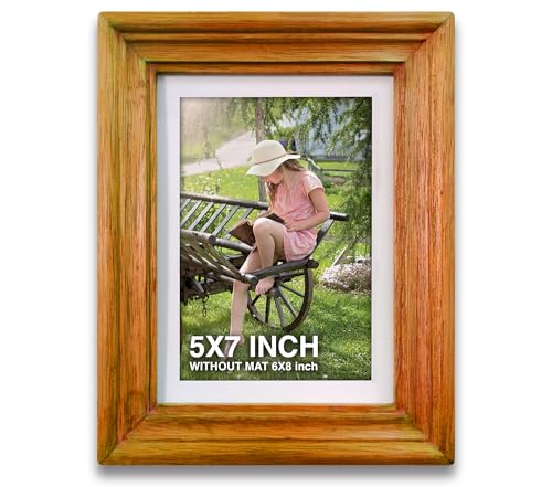 Image of 5 x 7 inch Wooden Photo Frame with Mat, Orange Photo Frame 5 x 7 inch with Mat or 6 x 8 inch without Mat for Wall Decoration, Gallery Walls, Best Wooden Photo Frames for Posters and Photos
