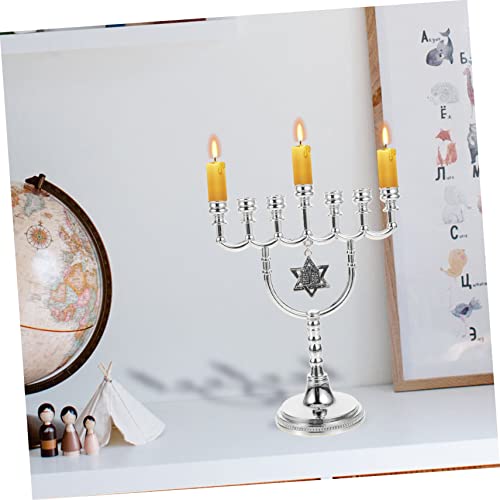 Silver Table Decor 4Pcs Seven Headed Candlestick Metal Candle Holder Ations Candle Sconces Hanukkah Candle Holder Candle Stand Decorative Candlestick Ornaments Silver Metal Crafts #TOP7