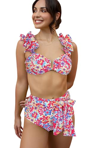 SPORLIKE Women High Waisted Swimsuit Flounce Straps Bikini Bathing Suit