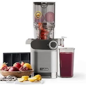 Cold Press Juicer, 200W Masticating Slow Juicer 4.3″ Large Feed Chute Fit Whole Fruits Vegetables | Upgraded Auger | Tritan Material | BPA Free | Juice Recipes (Silver)