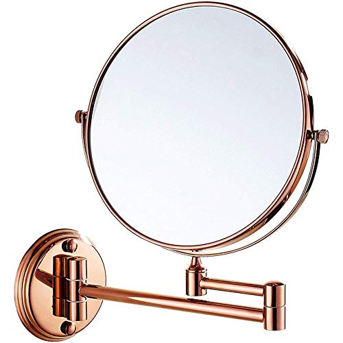 JXQ Specchio Free Punch Bagno Rotante Specchio per il trucco Specchio pieghevole Oro rosa Specchio retrattile Double Sided Specchio ingranditore in oro rosa