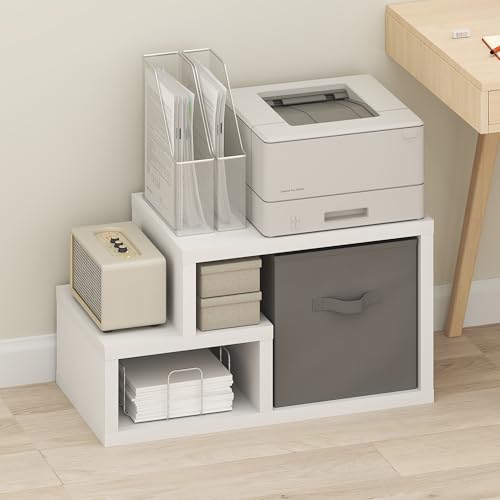 Image of Furinno Viola Storage Shelf, 2-Tier Storage Rack with a Cube Drawer Bin, Extra Thick Frame Book Shelf, Bookshelf, Display Rack, for Organization, Living Room, Home Office, White