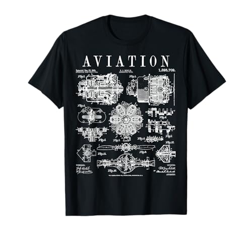 Aviación Piloto Avión Motor Avión Patente Vintage Camiseta