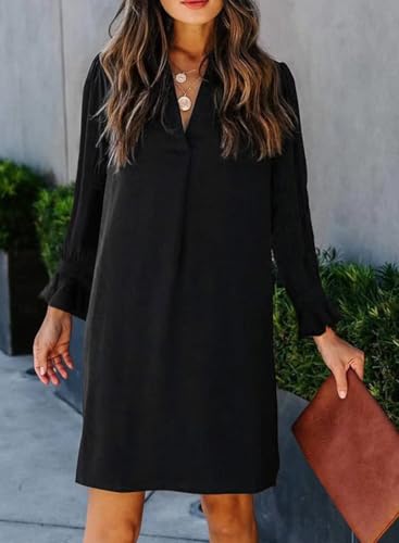 Wkior Long Sleeve Dress for Women V Neck Casual Cute Loose Flowy Swing Shift Dresses(S-2XL)2