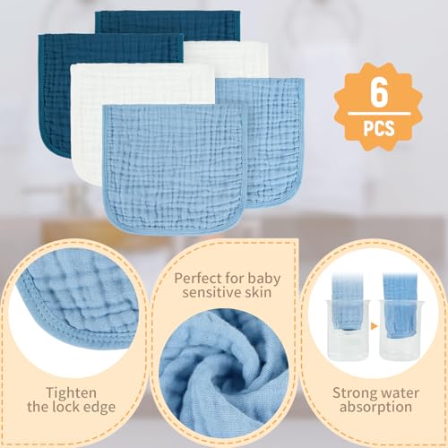 Image of MIGIOL Baby Burp Cloths 100% Cotton Newborn Muslin Burp Cloths 10x20 inches Baby Essentials White & Blue 6-Pack