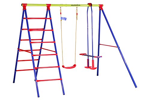 HUDORA Schaukel-Gestell HD 800, metall mit Kinder-Schaukel, Gondel-Doppelschaukel & Klettergerüst - 64012