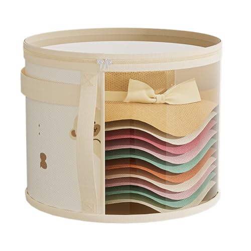 LAFANDE Foldable Round Edged Hat Storage Bag, Baseball Caps Organzier With Zipper Dustproof Lid & Visible Window, Clear Hat Organizer Bucket for Women & Men Storage