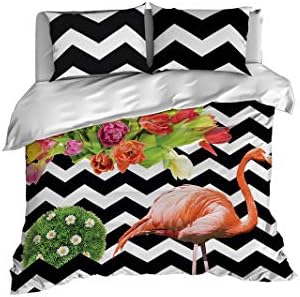 Crazy Waves Duvet Cover, Pop Art Bedding Set, Flamingo Bedspread, B-36 (King Set 104"x92")
