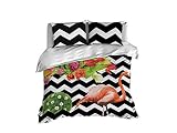 Crazy Waves Duvet Cover, Pop Art Bedding Set, Flamingo Bedspread, B-36 (King Set 104"x92")