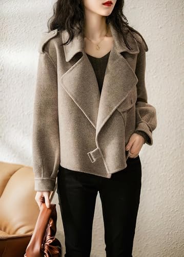 chouyatou Women's Fall Casual Cropped Wool Coat Open Front Loose Dressy Blazer Jacket Short Trench Coat2