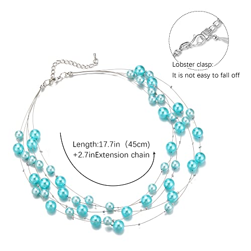 Collier perles multirangs ras de cou turquoise pour mariage - 6