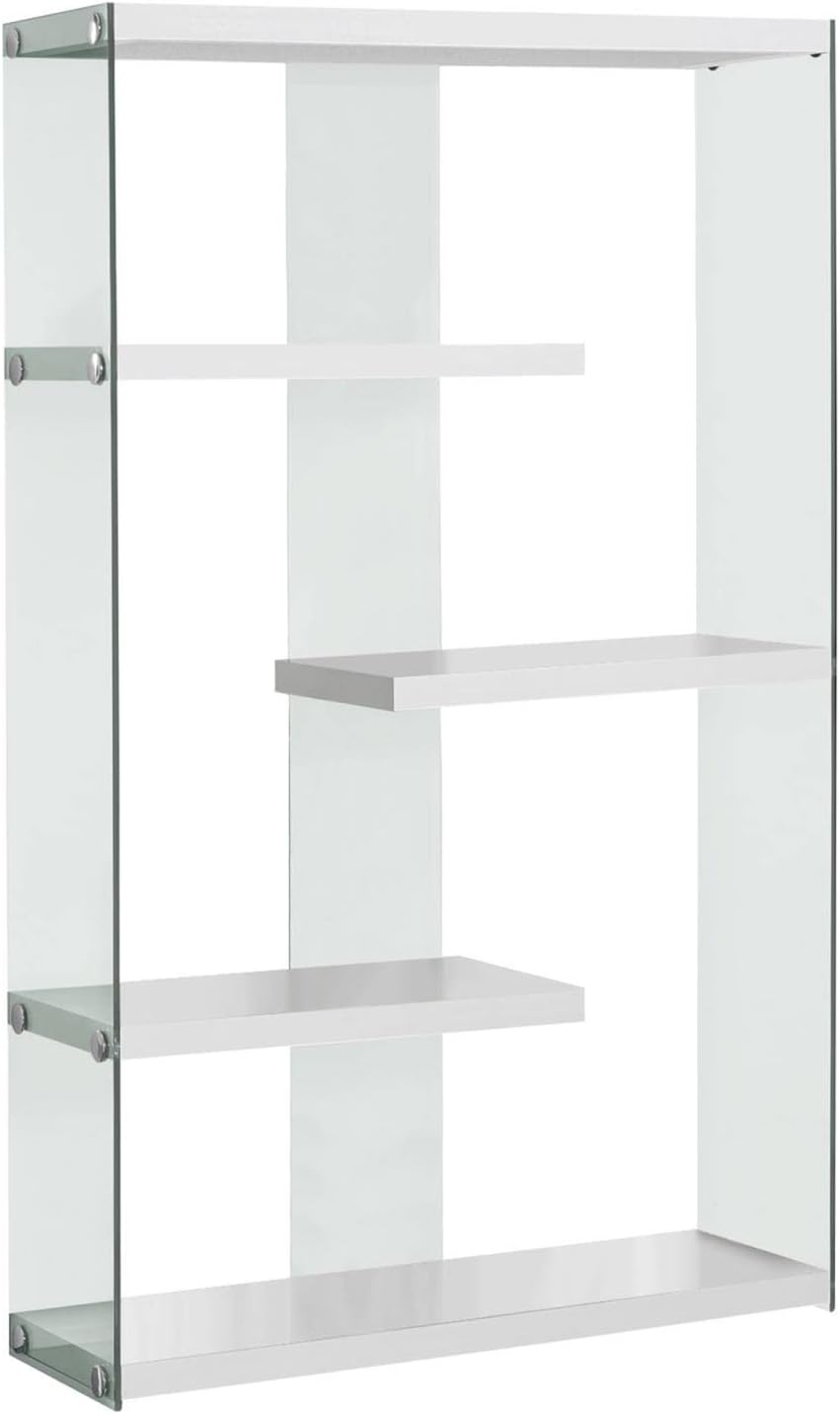 Monarch Specialties I Tempered Glass Bookcase, 60", Glossy White