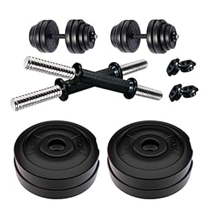 Kore PVC 20-50 Kg Home Gym Set with One Plain + One Curl and One Pair Dumbbell Rods with Gym Accessories and Punching…
