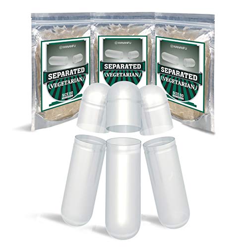 WANANFU Gélules vides végétales séparées taille 00 (1000 unités), Capsules vides transparentes, compatibles avec la machine de remplissage de capsules 00
