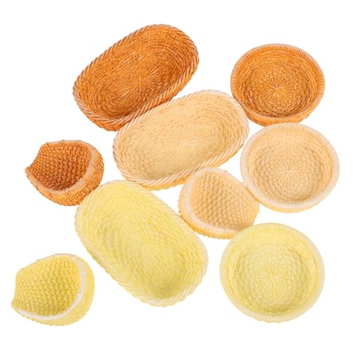 YARNOW 9 Cestas de Mimbre Tejidas en Miniatura para Casas de Muñecas Accesorios Decorativos DIY Set de 9 Piezas para Micro Paisaje Mini Carrito Compra Cesta de Pan Redonda Pequeña