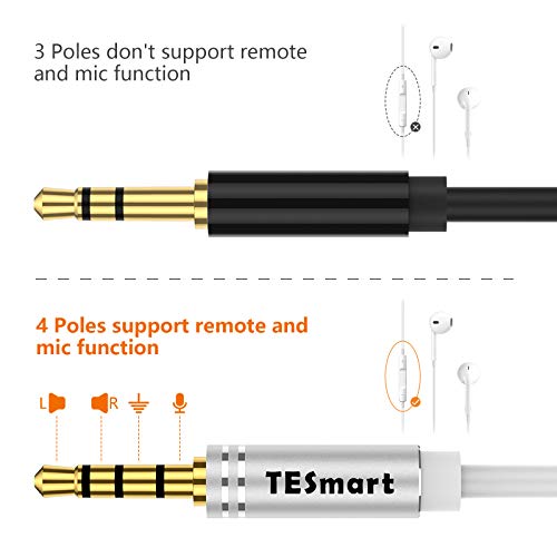 Tesmart 3.5Mm 4 Poles Headphone Extension Cable Trrs Mic Cable Male To Female Audio Cable For Phones, Headphones, Speakers, Tablets, Pcs, Mp3 Players And More(3.2Ft / White) #TOP1