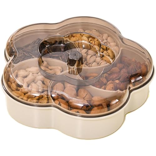Taylor & Brown Divided Serving Tray with Lid, Petal Shaped Snack Box with 5 Compartments, Snack Tray, Food Storage Container for Travel, Party & Picnic, Clear Organiser for Veggie, Candy, Fruit, Nut