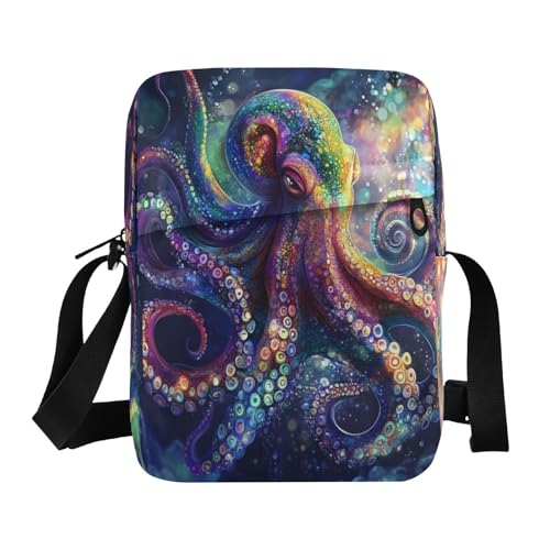 Crossbody Bag Colorful Octopus Messenger Bag for Women Men Purse Shoulder Bag Satchel Bag with Adjustable Strap 214B8772