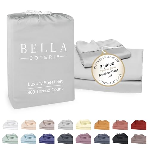 Bella Coterie Luxury Bamboo Viscose Twin XL Size Sheet Set | 100% Organically Grown | Ultra Soft | Cooling for Hot Sleepers | 18" Deep Pocket [Grey Mist]