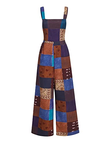 Wdirara Women's Patchwork Sleeveless Casual Rompers Overalls Jumpsuit Multicolor S #TOP6